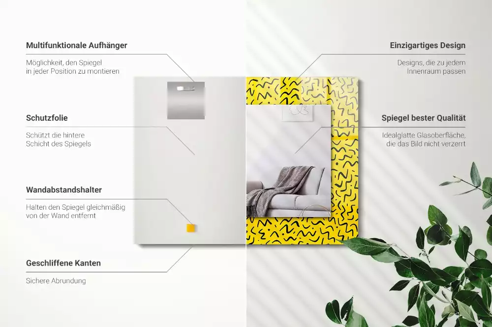 Bedrukte rechthoekige spiegel Geel abstract patroon