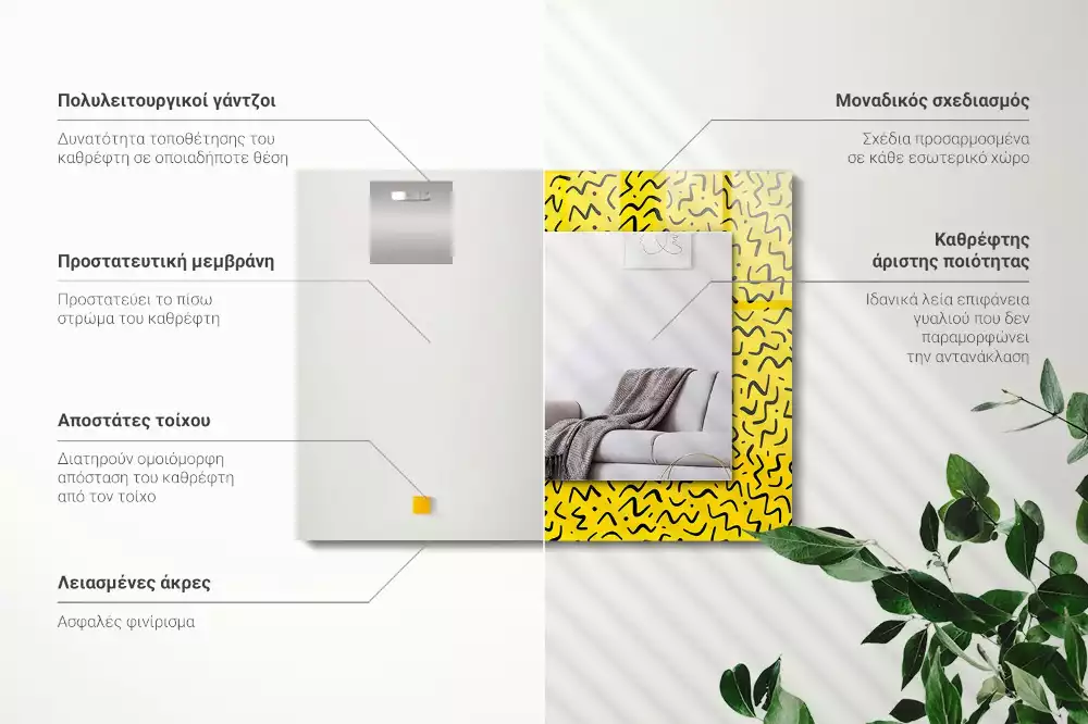 Bedrukte rechthoekige spiegel Geel abstract patroon