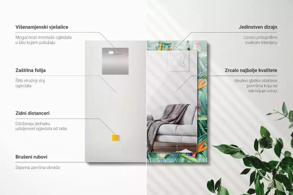 Rechthoekige spiegel met bedrukte lijst Kolibries en bloemen