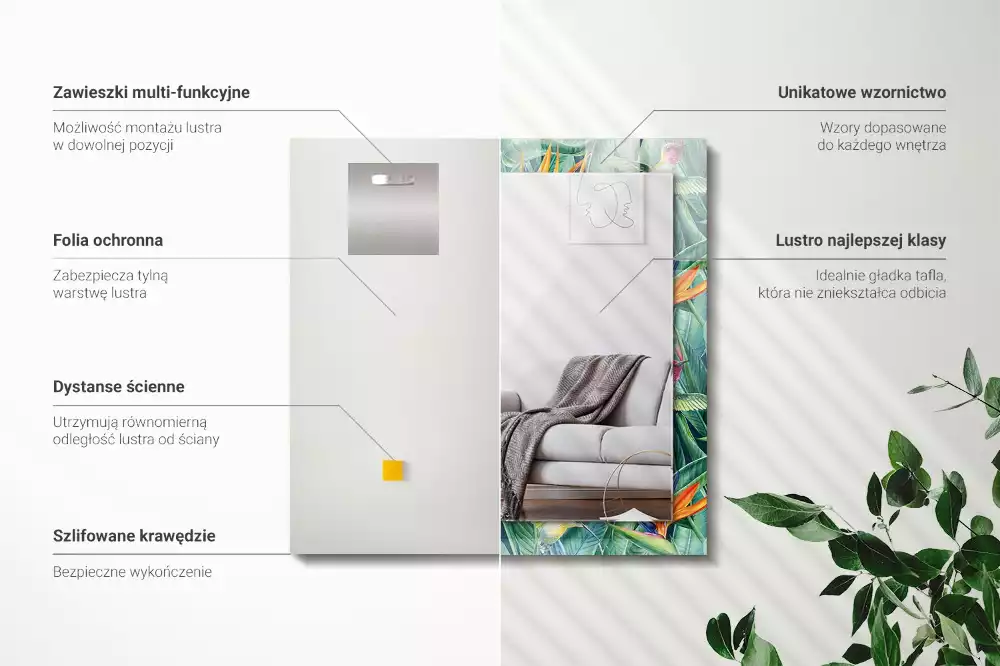 Rechthoekige spiegel met bedrukte lijst Kolibries en bloemen