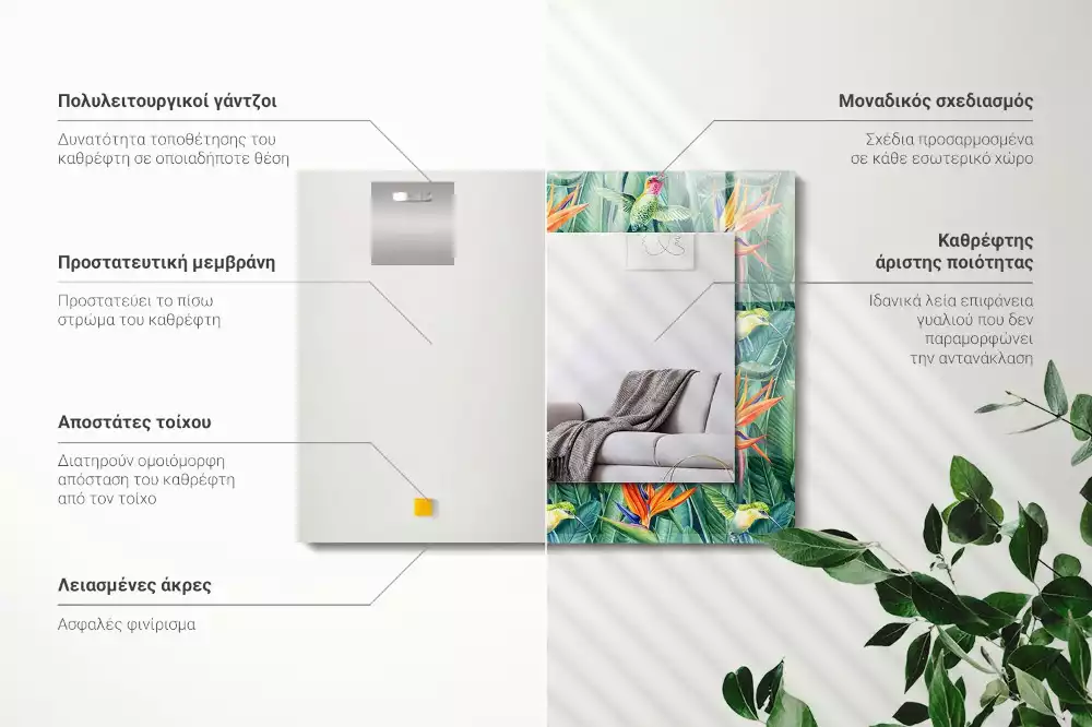 Rechthoekige spiegel met bedrukte lijst Kolibries en bloemen