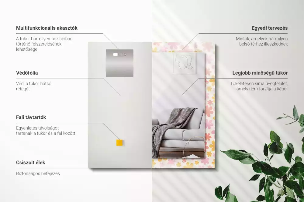 Rechthoekige spiegel met decoratie Bloemenpatroon