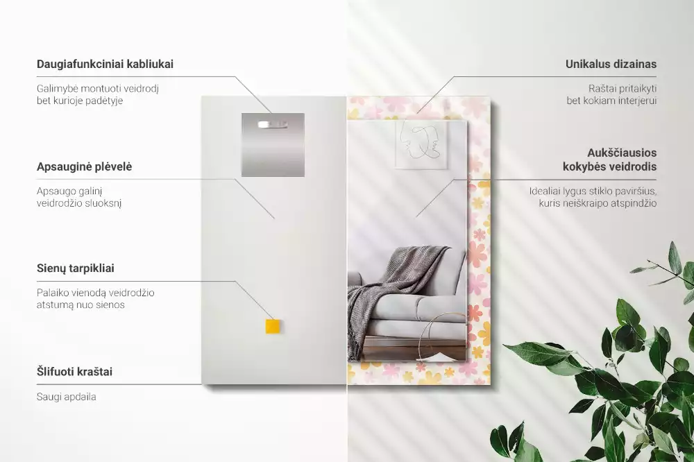 Rechthoekige spiegel met decoratie Bloemenpatroon