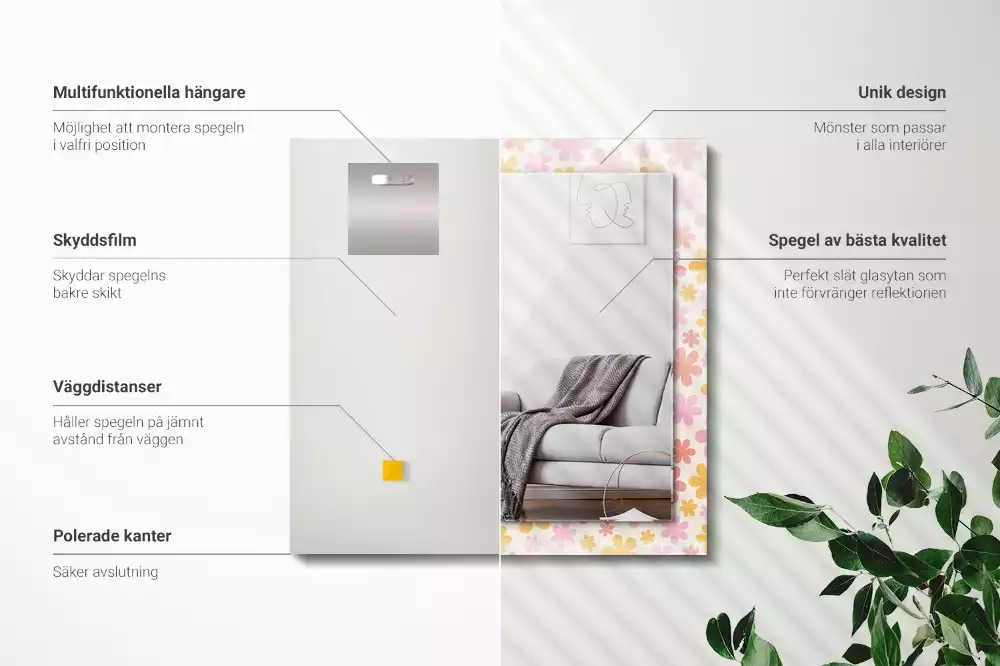 Rechthoekige spiegel met decoratie Bloemenpatroon