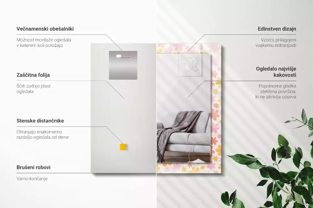 Rechthoekige spiegel met decoratie Bloemenpatroon