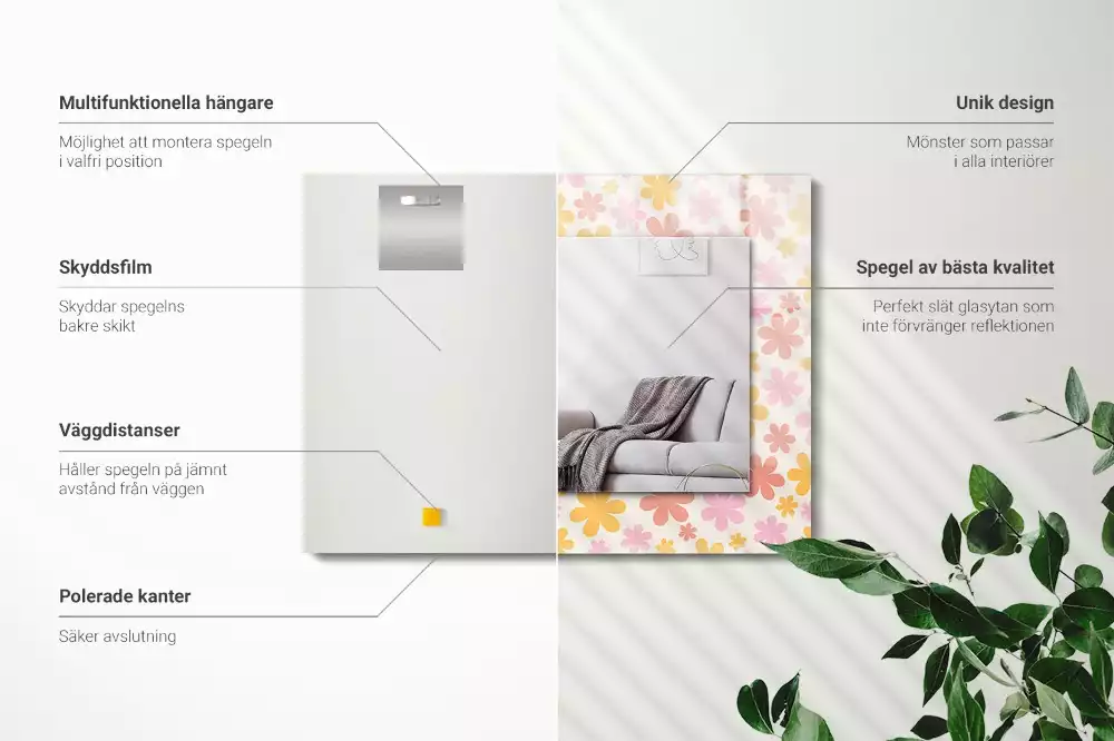 Rechthoekige spiegel met decoratie Bloemenpatroon