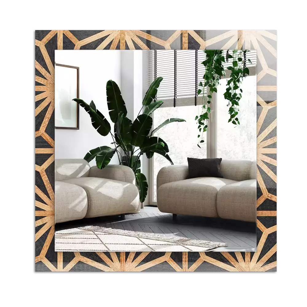 Rechthoekige spiegel lijst met print Houten geometrisch patroon