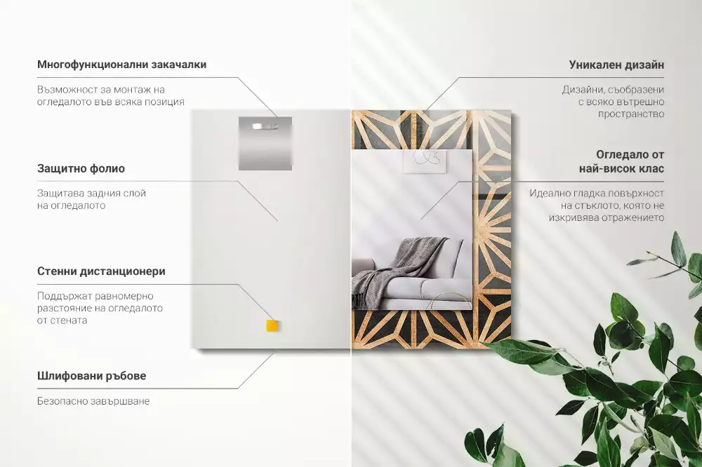 Rechthoekige spiegel lijst met print Houten geometrisch patroon