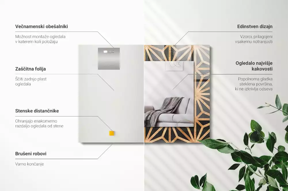 Rechthoekige spiegel lijst met print Houten geometrisch patroon