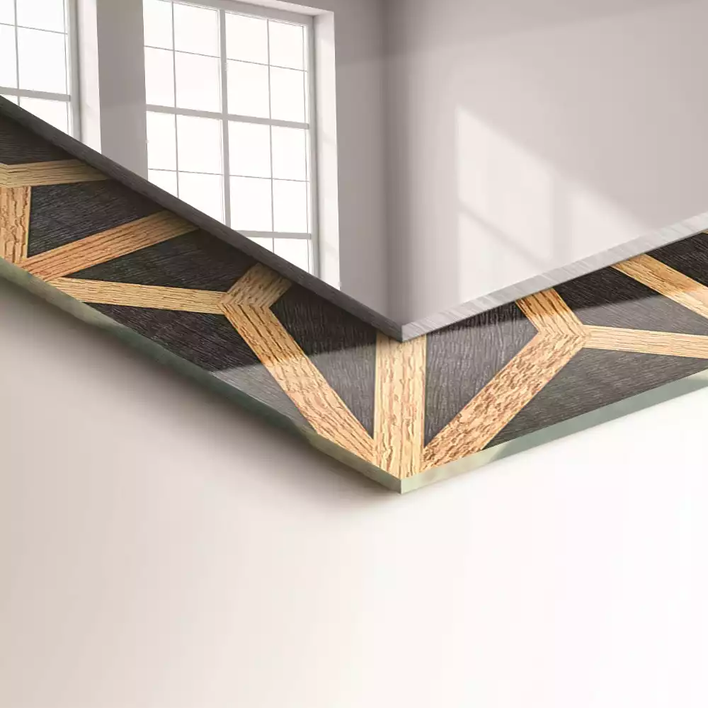 Rechthoekige spiegel lijst met print Houten geometrisch patroon