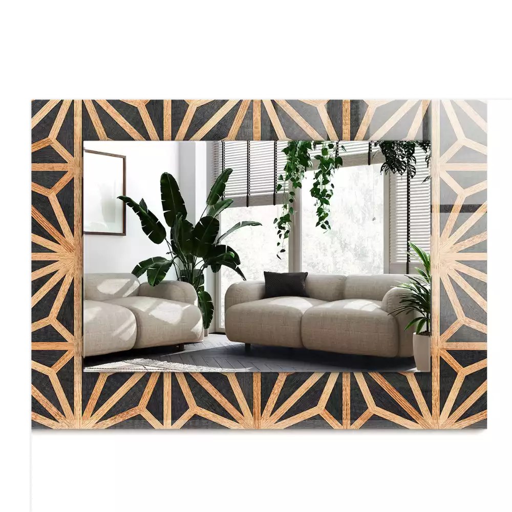 Rechthoekige spiegel lijst met print Houten geometrisch patroon
