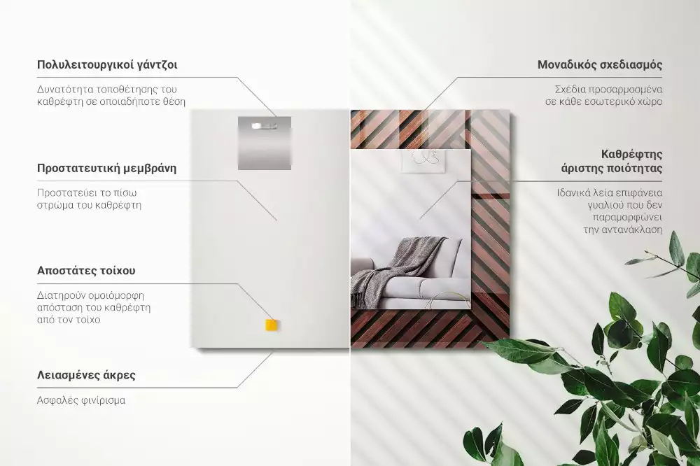 Rechthoekige spiegel met bedrukte lijst Houten diagonale stroken