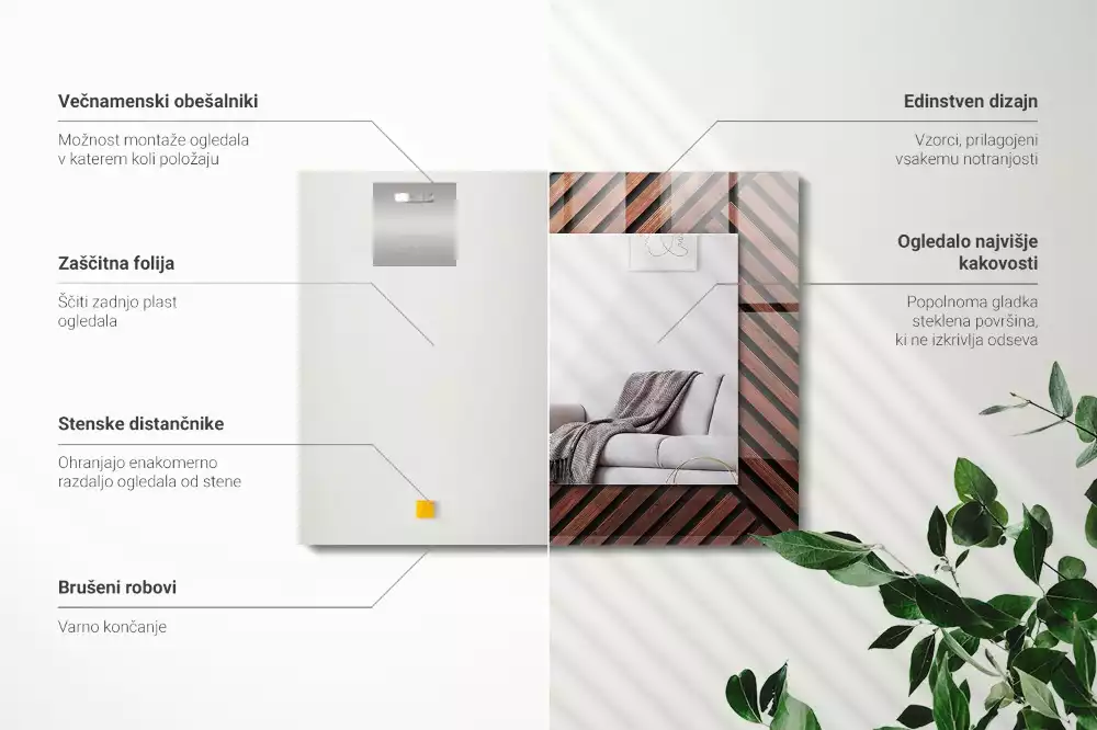 Rechthoekige spiegel met bedrukte lijst Houten diagonale stroken