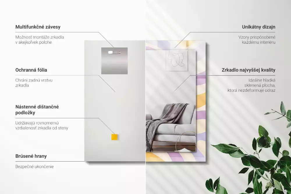 Rechthoekige spiegel lijst met print Abstracte kleurrijke patronen