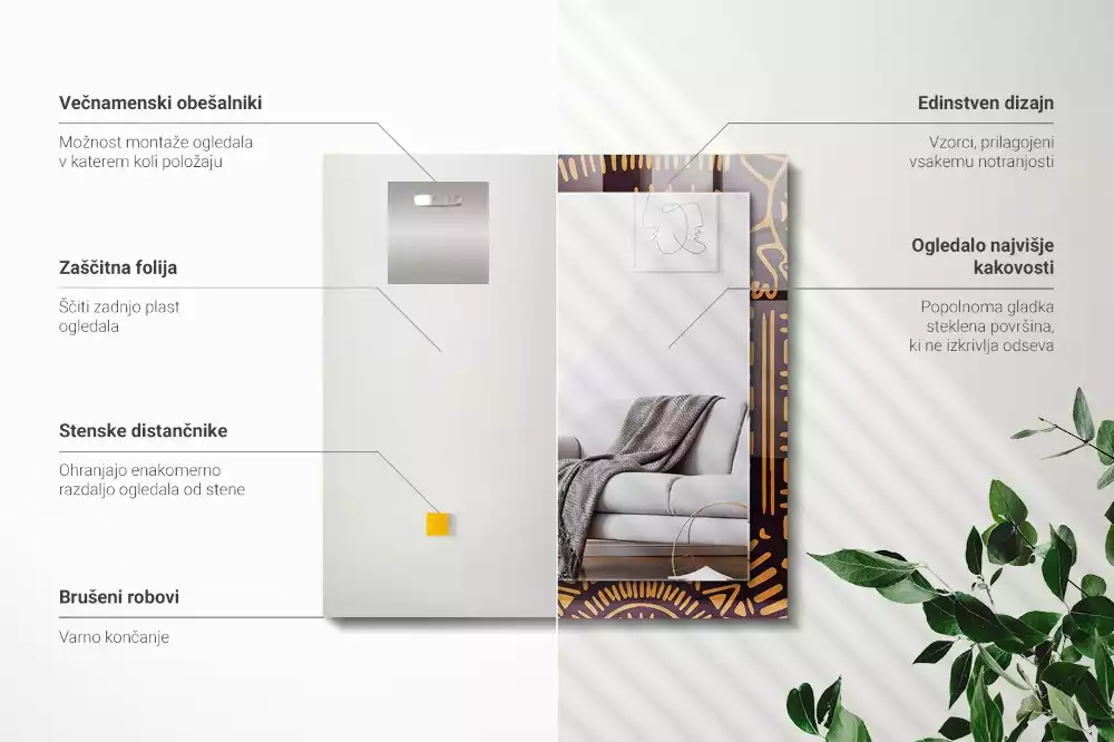 Bedrukte rechthoekige spiegel Etnisch patroon