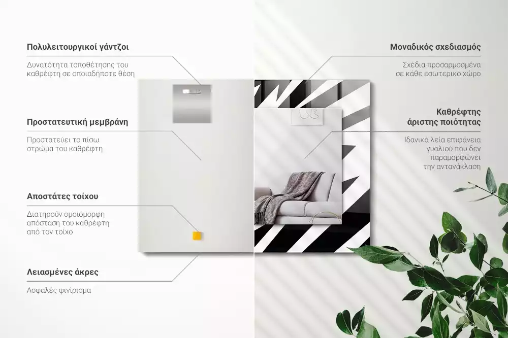 Rechthoekige spiegel met bedrukte lijst Zwart-witte geometrie