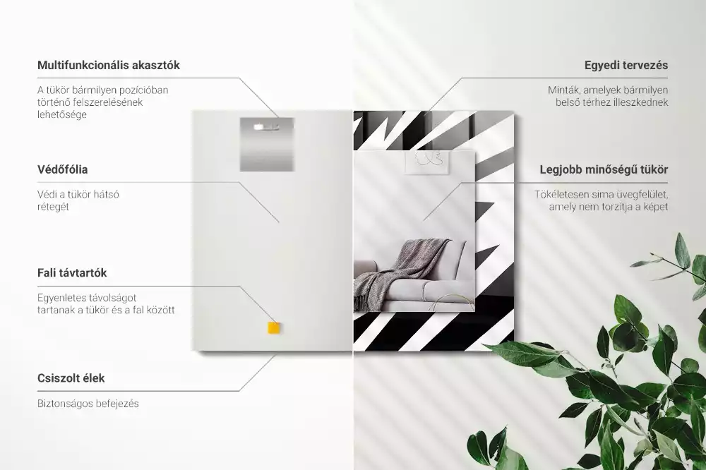 Rechthoekige spiegel met bedrukte lijst Zwart-witte geometrie