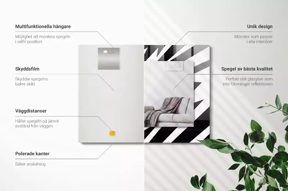 Rechthoekige spiegel met bedrukte lijst Zwart-witte geometrie