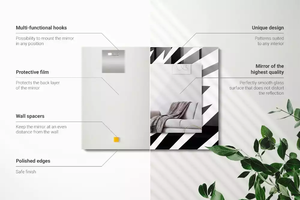 Rechthoekige spiegel met bedrukte lijst Zwart-witte geometrie