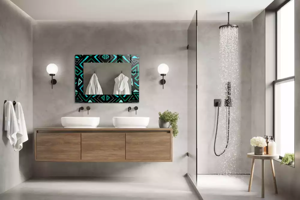 Rechthoekige spiegel met decoratie Geometrisch turquoise patroon