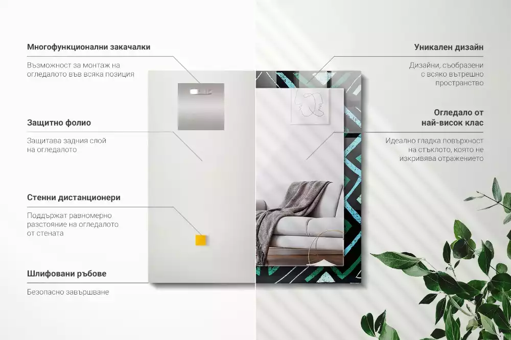 Rechthoekige spiegel met decoratie Geometrisch turquoise patroon