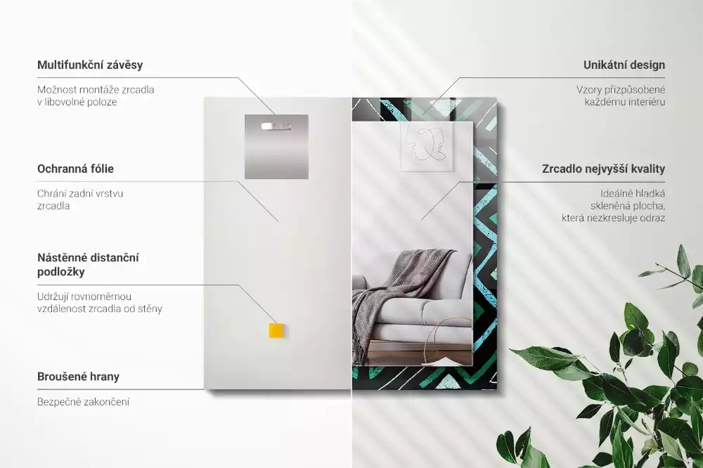 Rechthoekige spiegel met decoratie Geometrisch turquoise patroon