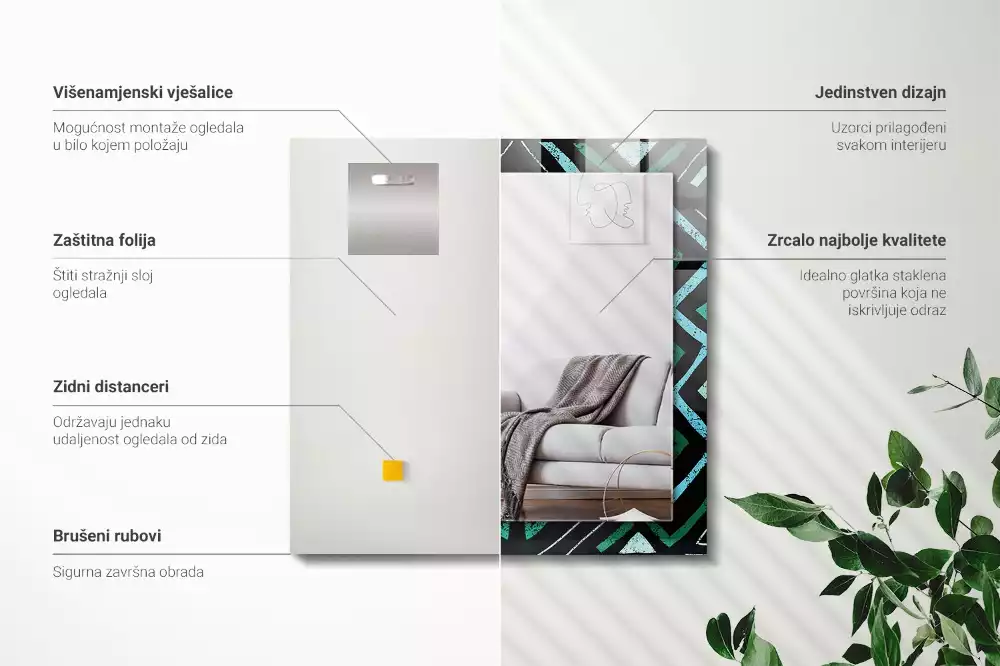 Rechthoekige spiegel met decoratie Geometrisch turquoise patroon