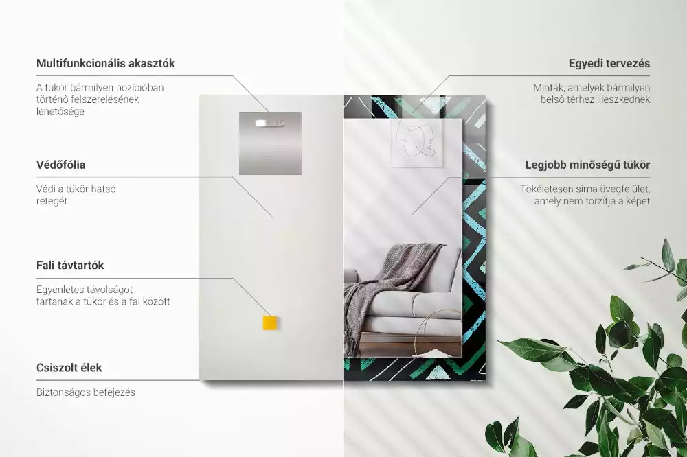 Rechthoekige spiegel met decoratie Geometrisch turquoise patroon