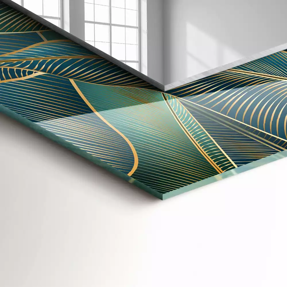 Rechthoekige spiegel lijst met print Bladeren lijnen