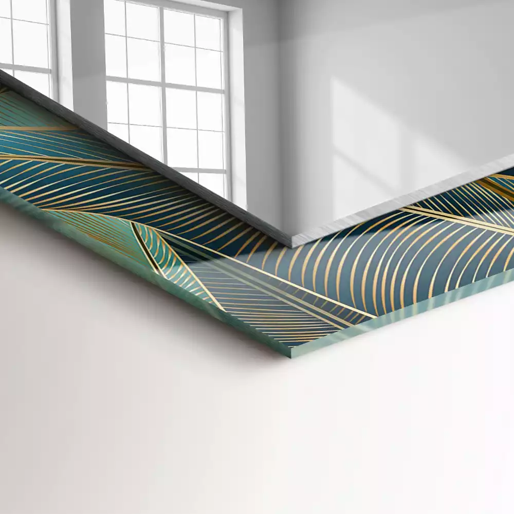 Rechthoekige spiegel lijst met print Bladeren lijnen