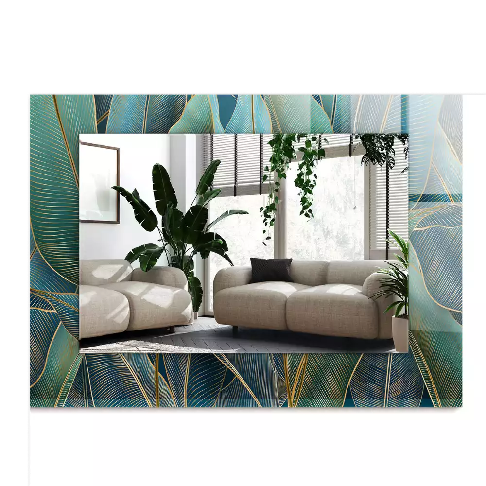 Rechthoekige spiegel lijst met print Bladeren lijnen