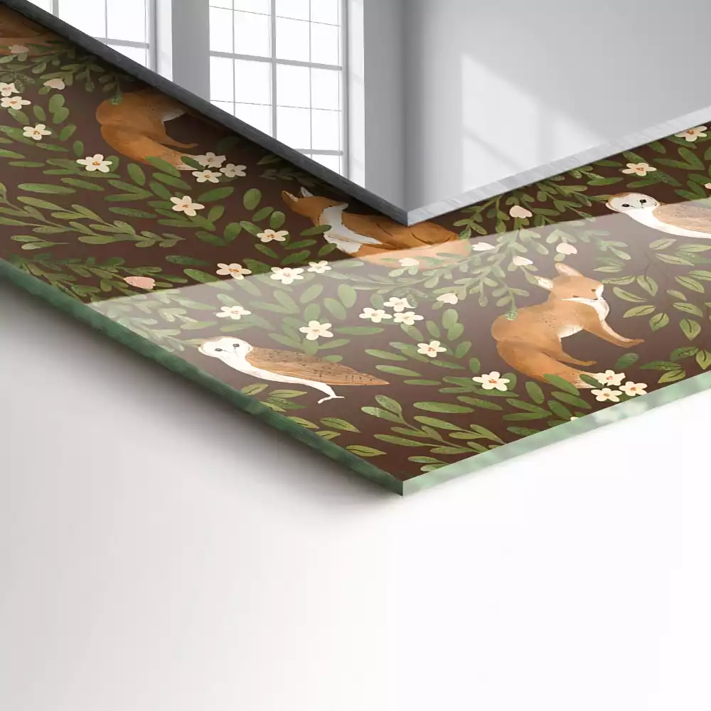 Rechthoekige spiegel met bedrukte lijst De vos en de uil