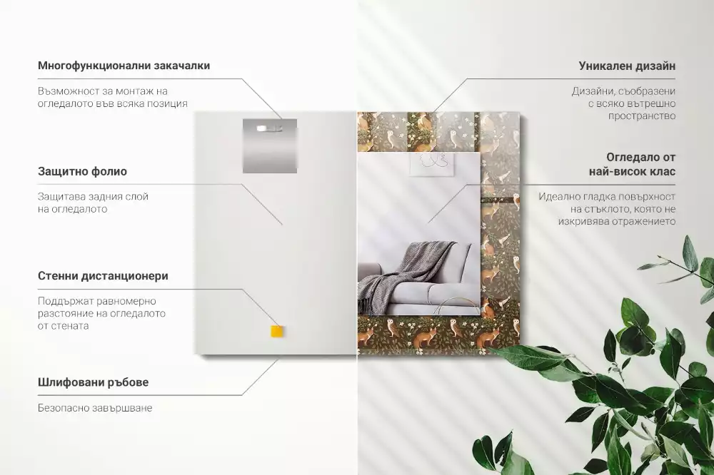 Rechthoekige spiegel met bedrukte lijst De vos en de uil