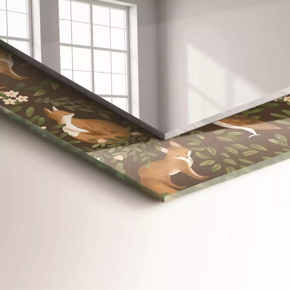 Rechthoekige spiegel met bedrukte lijst De vos en de uil