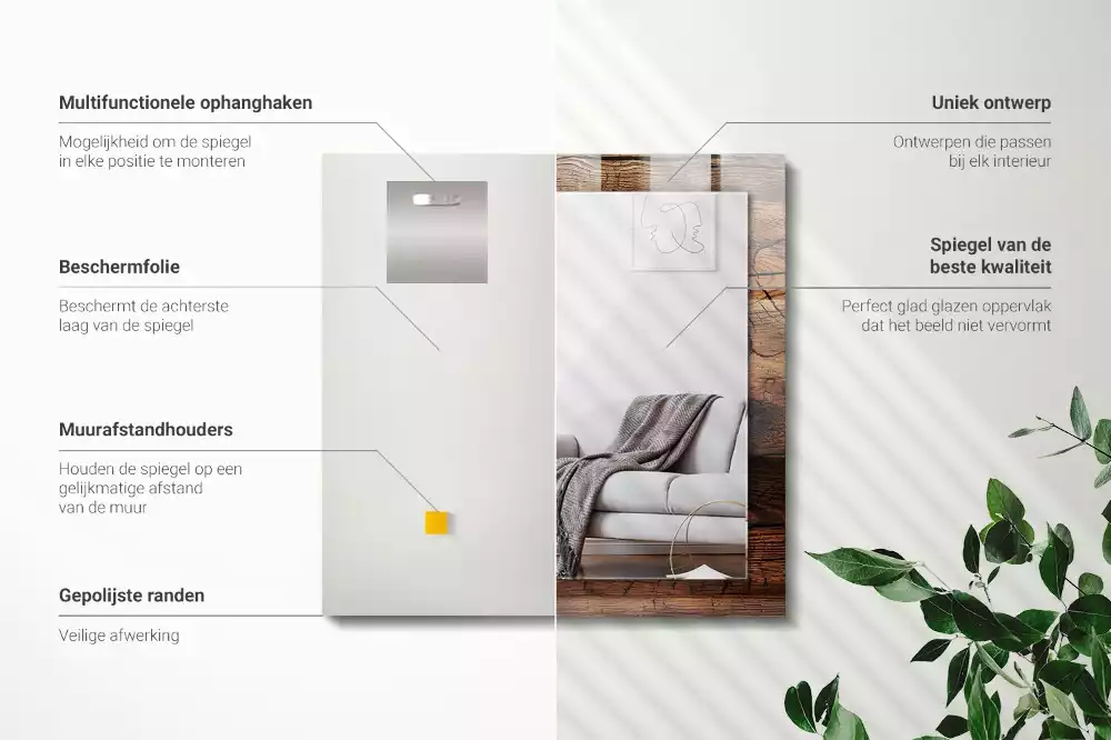 Rechthoekige spiegel met decoratie Houten plank textuur