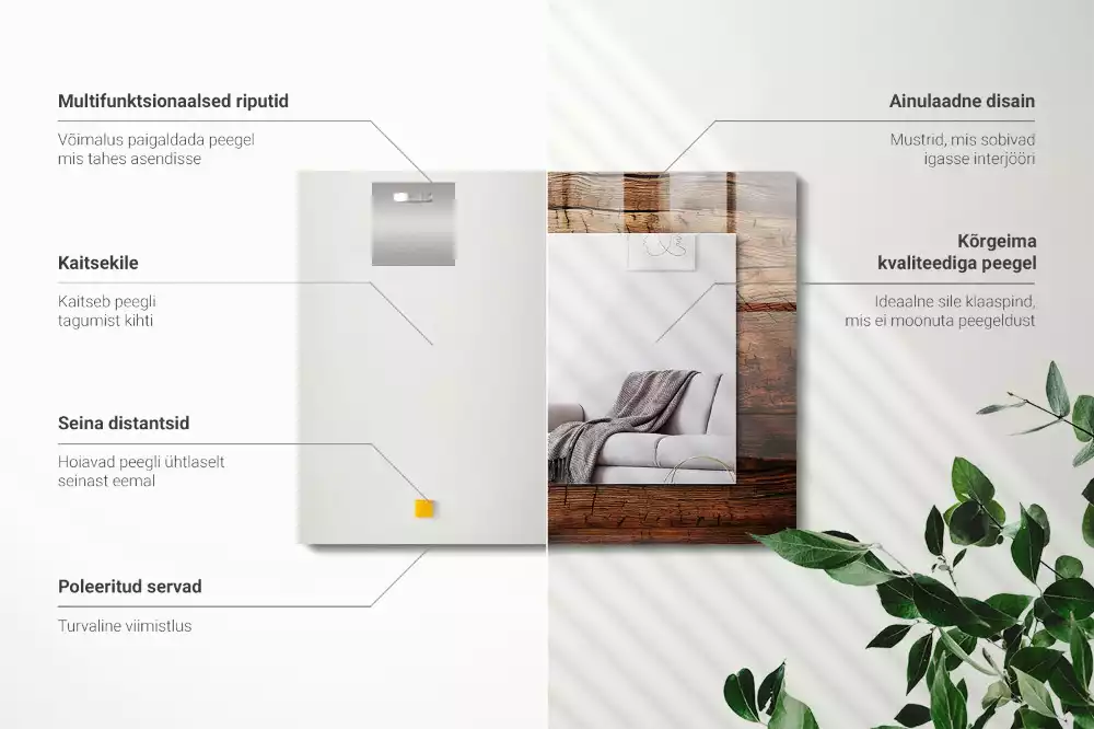 Rechthoekige spiegel met decoratie Houten plank textuur