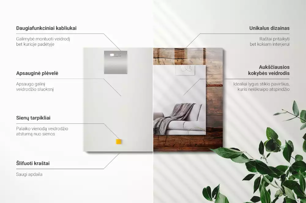 Rechthoekige spiegel met decoratie Houten plank textuur