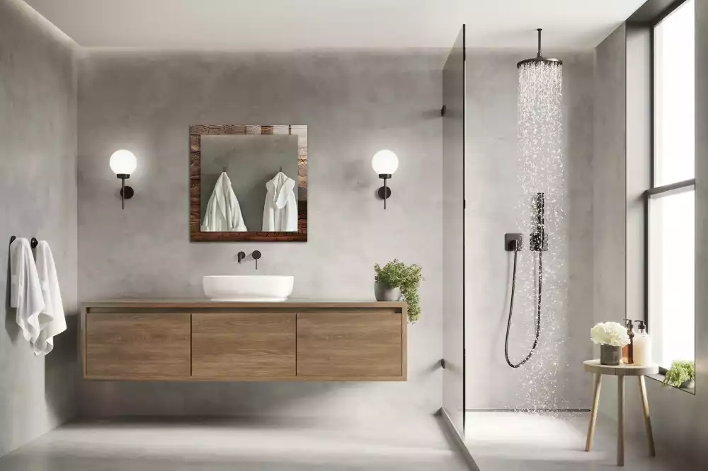 Rechthoekige spiegel met decoratie Houten plank textuur