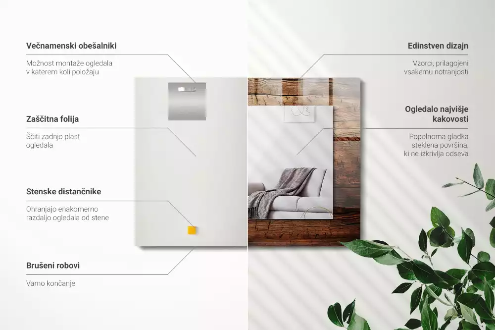 Rechthoekige spiegel met decoratie Houten plank textuur