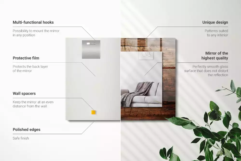 Rechthoekige spiegel met decoratie Houten plank textuur