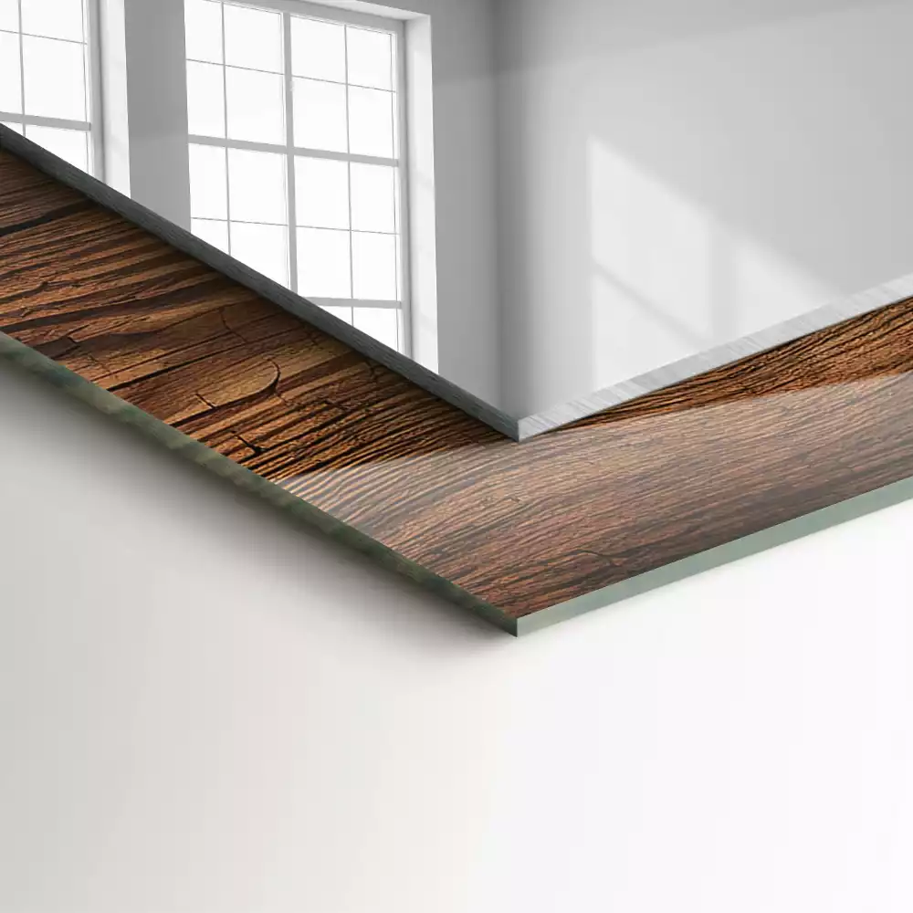 Rechthoekige spiegel met decoratie Houten plank textuur