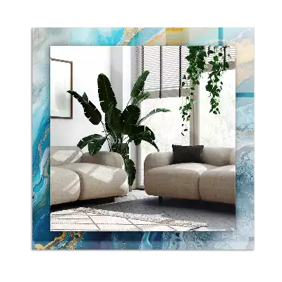 Rechthoekige spiegel lijst met print Abstract Marmer Hars