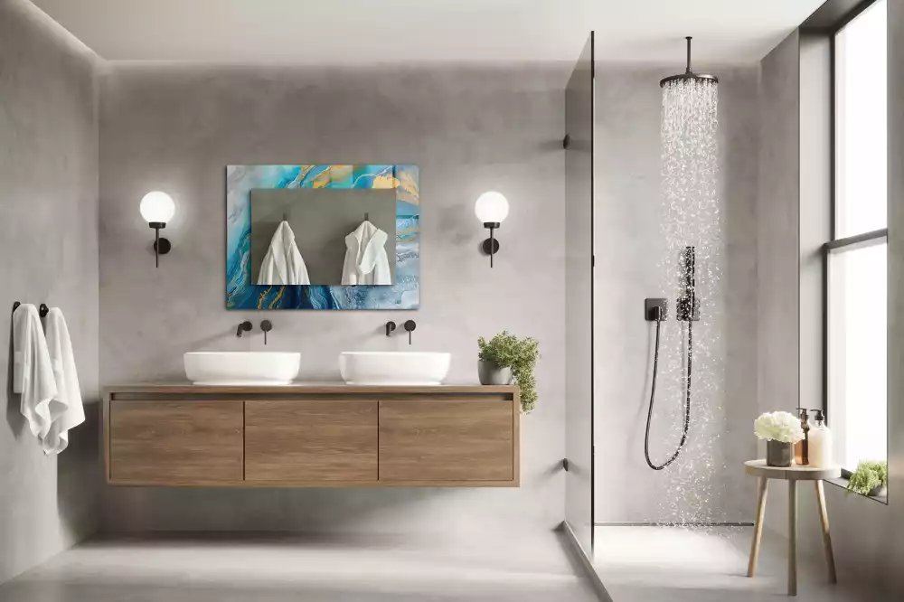 Rechthoekige spiegel lijst met print Abstract Marmer Hars