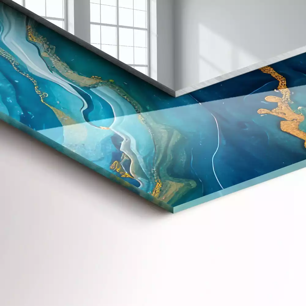 Rechthoekige spiegel lijst met print Abstract Marmer Hars