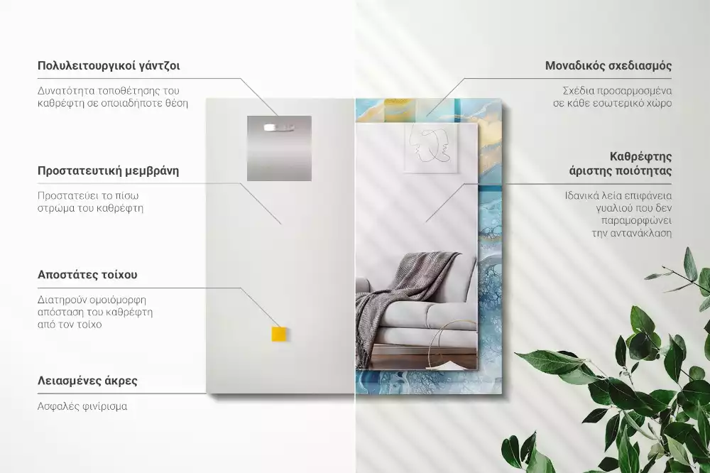 Rechthoekige spiegel lijst met print Abstract Marmer Hars