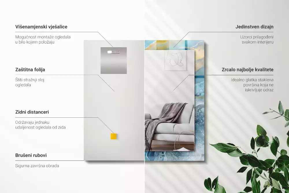 Rechthoekige spiegel lijst met print Abstract Marmer Hars