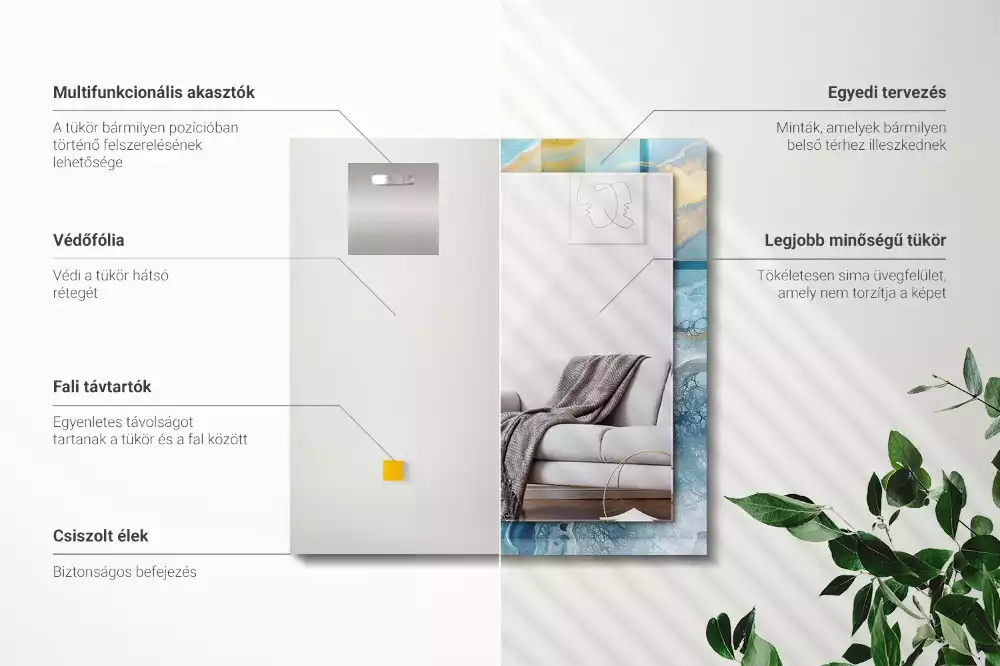 Rechthoekige spiegel lijst met print Abstract Marmer Hars