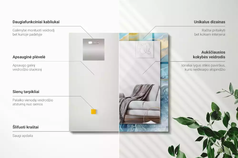 Rechthoekige spiegel lijst met print Abstract Marmer Hars