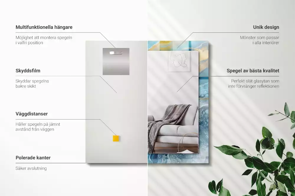 Rechthoekige spiegel lijst met print Abstract Marmer Hars