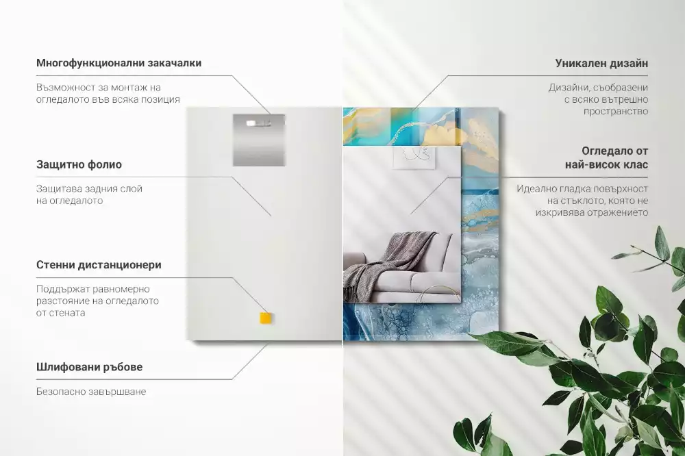 Rechthoekige spiegel lijst met print Abstract Marmer Hars